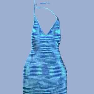 Blue halter neck mini dress